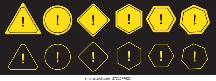 Advertencia, precaución, atención, icono de alerta, signo de exclamación en forma de triángulo. Símbolo o icono para el Sitio web, logotipo, diseño de la interfaz de usuario. Ilustración vectorial plana.