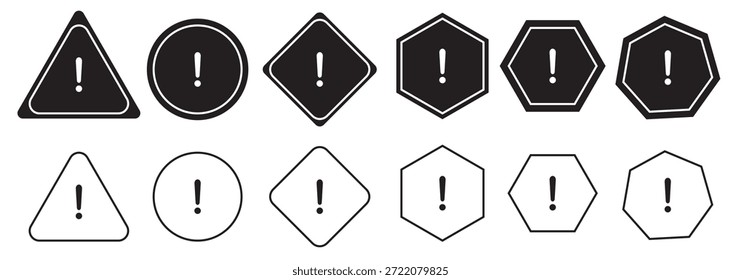 Advertencia, precaución, atención, icono de alerta, signo de exclamación en forma de triángulo. Símbolo o icono para el Sitio web, logotipo, diseño de la interfaz de usuario. Ilustración vectorial plana.