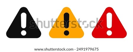 Warning, precaution, attention, alert icon, set exclamation mark in triangle shape