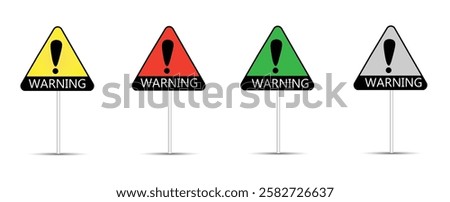 Warning, precaution, attention, alert icon, set exclamation mark in triangle shape for stock . Warning Vector Symbol in a black filled and outlined style. Safety Notice Sign.