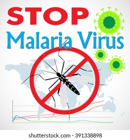 Warning, Prohibited sign with  mosquito with Stop Malaria Virus. Nature Aedes Aegypti.  Ideal for educational, informational, or related health advisory. Editable vector