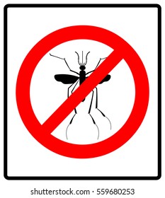 Warning, Prohibited sign with mosquito with. Stop Zika Virus. Stop Malaria. Stop Dengue.