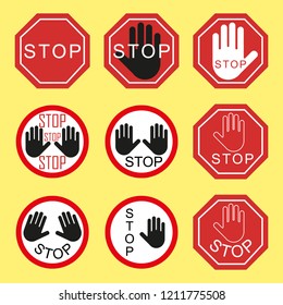 Warning and prohibiting traffic signs. Traffic stop, danger, warning. Elements on an isolated background.