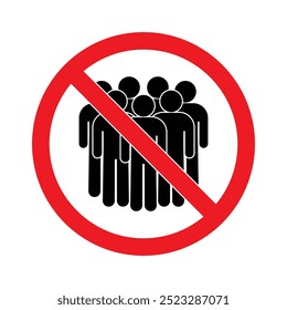 warning prohibition sign, group of people icon, keeping distance, crowd of stickmen, sticks figure people