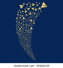 Warning random fireworks stream. Vector illustration style is flat yellow iconic symbols on a blue background. Object fountain made from scattered design elements.
