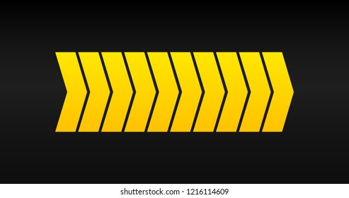Warning right turn arrow road sign icon, vector illustration isolated on black.