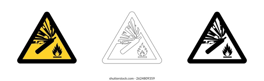 Warning risk of explosion due to pressurized or flammable gas cylinders in vector format