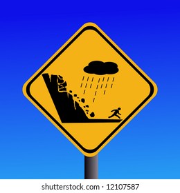 Warning Risk Of Landslide During Heavy Rain Sign