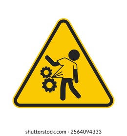 Warning: Risk of shirt entanglement in gears, industrial cogwheel safety machinary sign, danger injury icon  