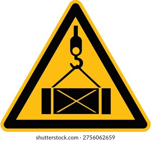 Warning risk of suspended load sign hazard. Caution Signs for risk of suspended load sign hazards. Alert for risk of suspended load sign conditions. Hazard risk of suspended load sign, vector icon illustration isolated.