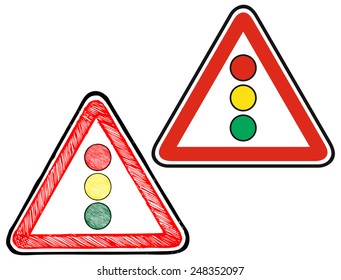 Warning road sign. Doodle style 