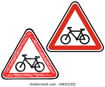 Warning Road Sign. Doodle Style 