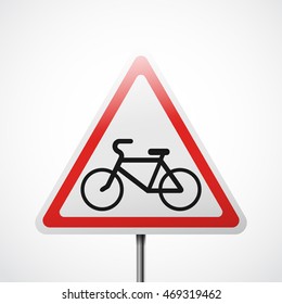 Warning road sign. Intersection with the bike path vector illustration.