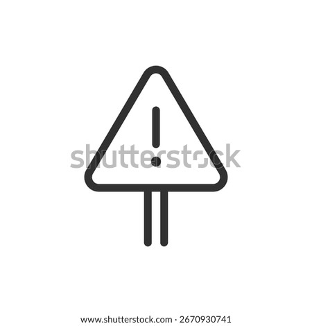 Warning road sign, linear icon. Traffic caution, danger notice. Line with editable stroke.