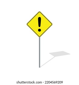 Warning road sign on post pole vector graphics