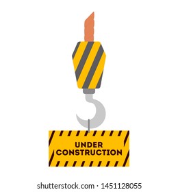 Warning road sign. Orange barrier. Construction works, closed road under construction. Isolated vector illustration in cartoon style