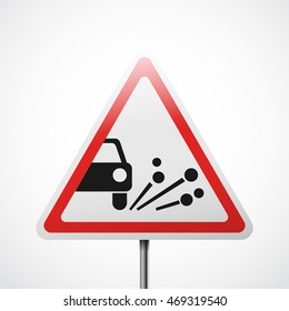 Warning road sign. Release of gravel vector illustration.