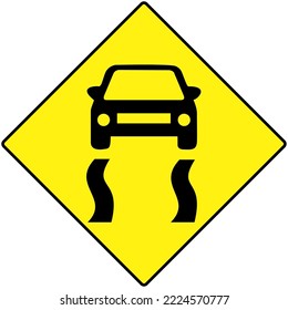 Warning Road Sign, Slippery When Wet, Vector illustration
