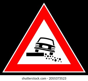 warning road sign soft verges,sagging quay,on black background,vector illustration