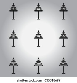 warning road signs collection, set of traffic symbols