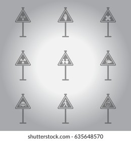 warning road signs collection, set of traffic symbols