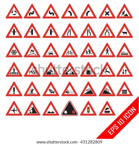 Warning Road Signs Set Triangular Warning Stock Vector Royalty Free