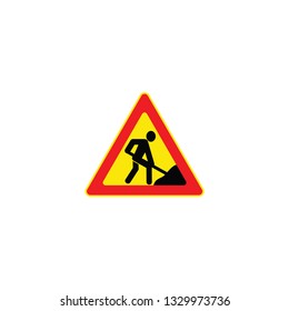 warning road work sign on a white background