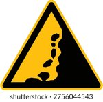 Warning rockfall risk sign hazard. Caution Signs for rockfall risk hazards. Alert for rockfall risk conditions. Hazard rockfall risk sign, vector icon illustration isolated.