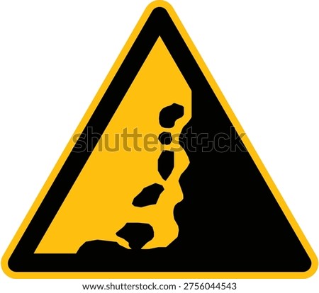 Warning rockfall risk sign hazard. Caution Signs for rockfall risk hazards. Alert for rockfall risk conditions. Hazard rockfall risk sign, vector icon illustration isolated.