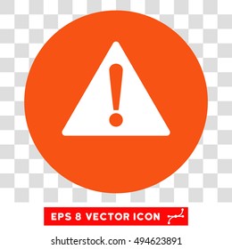 Warning round icon. Vector EPS illustration style is flat iconic bicolor symbol, white and orange colors, transparent background.