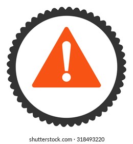 Warning round stamp icon. This flat vector symbol is drawn with orange and gray colors on a white background.