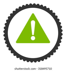 Warning round stamp icon. This flat vector symbol is drawn with eco green and gray colors on a white background.