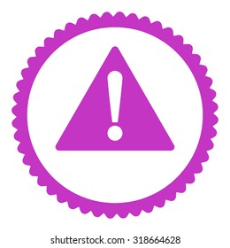 Warning round stamp icon. This flat vector symbol is drawn with violet color on a white background.