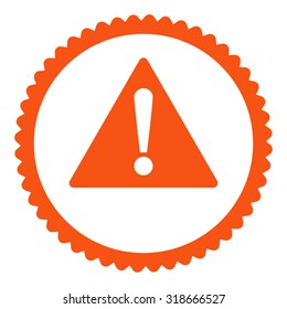 Warning round stamp icon. This flat vector symbol is drawn with orange color on a white background.