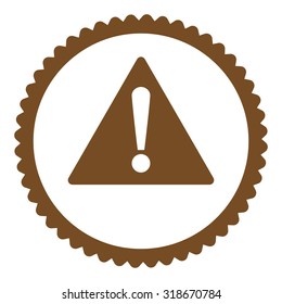 Warning round stamp icon. This flat vector symbol is drawn with brown color on a white background.