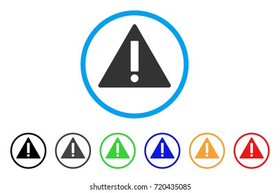 Warning rounded icon. Style is a flat warning grey symbol inside light blue circle with black, gray, green, blue, red, orange versions. Vector designed for web and software interfaces.