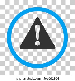 Warning rounded icon. Vector illustration style is flat iconic bicolor symbol inside a circle, blue and gray colors, transparent background. Designed for web and software interfaces.