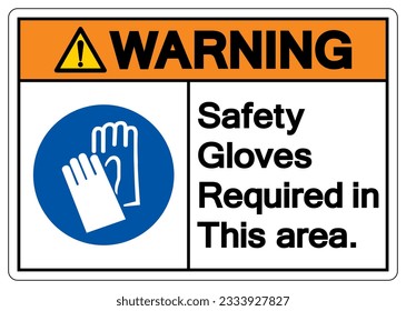 Guantes de seguridad de advertencia requeridos en este área Símbolo, Ilustración vectorial, Aislar en fondo blanco etiqueta .EPS10