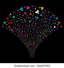 Warning salute stream. Vector illustration style is flat bright multicolored iconic symbols on a black background. Object source fountain constructed from random design elements.