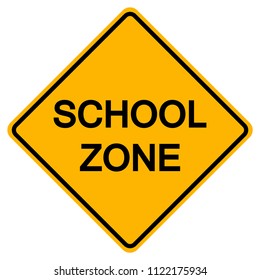 Warning School Zone Yellow Symbol Sign, Vector Illustration, Isolate On White Background Label. EPS10