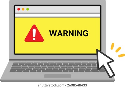 Warning Screen on Laptop Isolated Vector Illustration