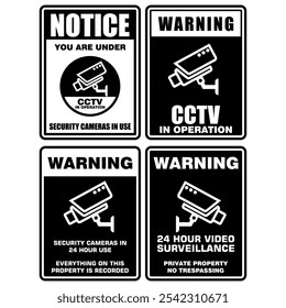 Warning, Security cameras in 24 hour use, sign vector