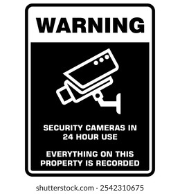 Warning, Security cameras in 24 hour use, sign vector