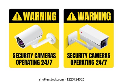 Warning security cameras operating sign concept, Vector Illustration.