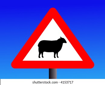 señal de advertencia de ovejas en la ilustración azul del cielo