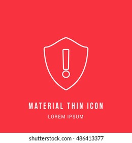 Warning Shield Bright red material designed line thin flat icon / logo
