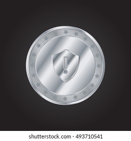 Warning Shield embossed realistic silver / platinum coin precious Icon / Logo Design