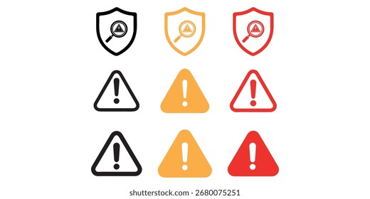 warning shield exclamation icon set