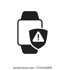 Warning shield and exclamation mark on digital wrist watch