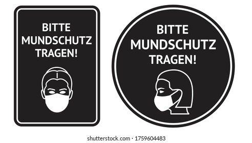 Protector de advertencia en alemán sobre el uso de máscara protectora durante la pandemia del virus de la corona. ¡Mundschutz tragen! ¡Bitte! ¡Por favor, use máscara facial! Adecuado para cafés, tiendas, escuelas.